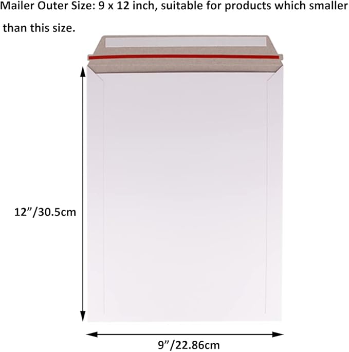 100 Pack 9X12 inch Self Seal Photo Document Mailers Stay Flat White Cardboard Envelopes White Photography Mailersfor CD, Photos, Document