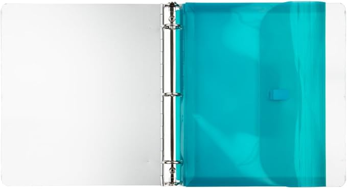 JAM PAPER Plastic 3 Hole Punch Binder Envelopes with Hook & Loop Closure - Letter Booklet - 9 1/2 x 11 1/2 with 1 Inch Expansion - Teal - 12/Pack