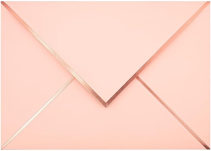 A7 Envelopes - V Flap Foil Border Luxury Mailing A7 Envelopes for 5" x 7" Cards - for Wedding, Invitations, Baby Shower, Graduation, Birthday, Bridal Shower - 5.25" x 7.25" (Blush Pink, 50 Pack)