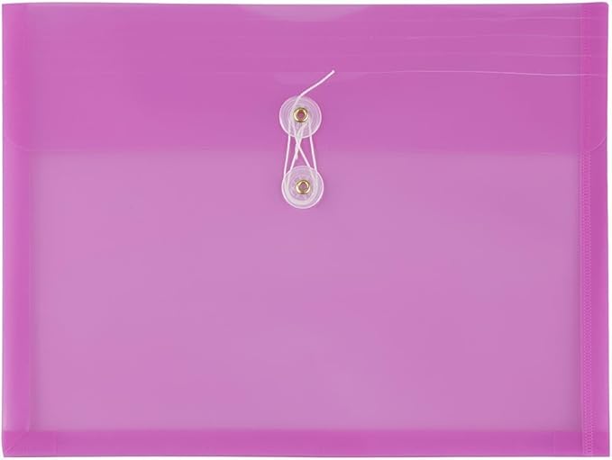 JAM PAPER Plastic Envelopes with Button & String Tie Closure - Letter Booklet - 9 3/4 x 13 - Lavender Purple - 3/Pack