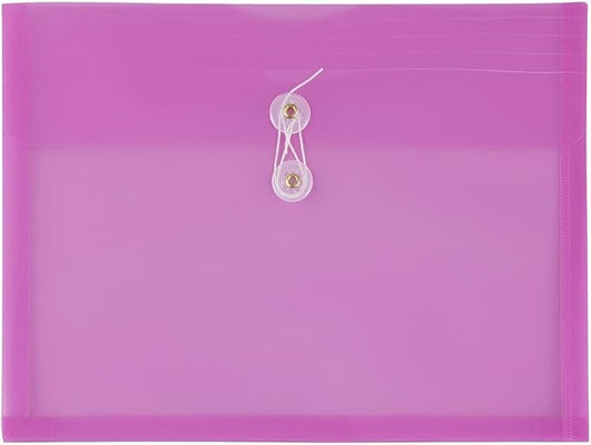 JAM PAPER Plastic Envelopes with Button & String Tie Closure - Letter Booklet - 9 3/4 x 13 - Lavender Purple - 3/Pack