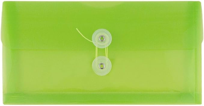 JAM PAPER Plastic Envelopes with Button & String Tie Closure - #10 Business Booklet - 5 1/4 x 10 - Lime Green - 3/pack