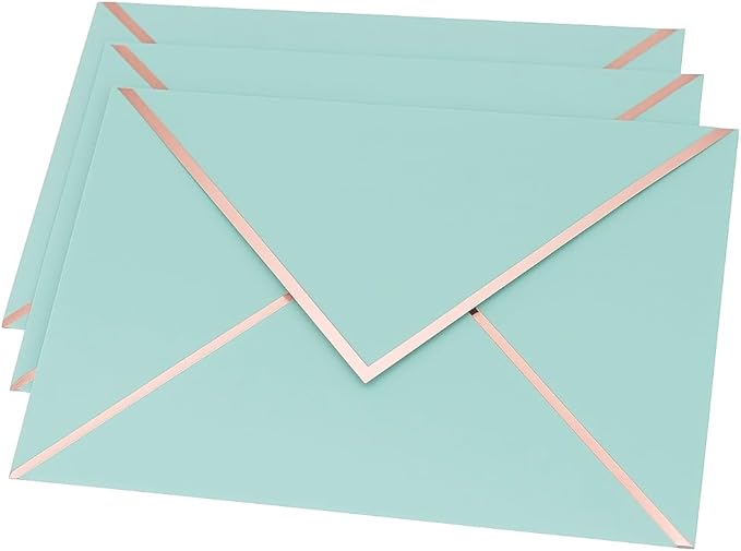 A7 Envelopes - V Flap Foil Border Luxury Mailing A7 Envelopes for 5" x 7" Cards - for Wedding, Invitations, Baby Shower, Graduation, Birthday, Bridal Shower - 5.25" x 7.25" (Seafoam Blue, 50 Pack)