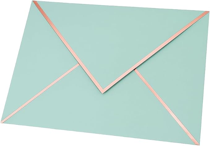A7 Envelopes - V Flap Foil Border Luxury Mailing A7 Envelopes for 5" x 7" Cards - for Wedding, Invitations, Baby Shower, Graduation, Birthday, Bridal Shower - 5.25" x 7.25" (Seafoam Blue, 50 Pack)