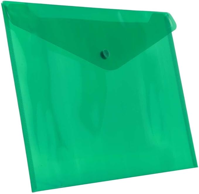 JAM PAPER Plastic Envelopes with Snap Closure - Letter Booklet - 9 3/4 x 13 - Green Grid - 3/Pack