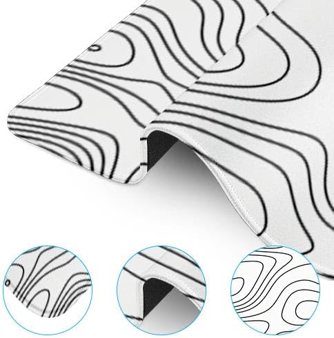 Britimes White Abstract Topographic Map Large Mouse Pad Non-Slip Desk Pad Keyboard and Mouse Desk Mat Gaming Mousepad for Game,Office & Home,31.5 x 15.7 in