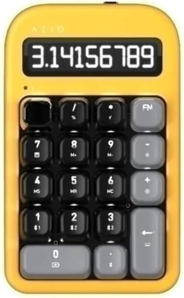 AZIO IZO Wireless Mechanical Calculator & Number Pad (Yellow/Dark Bronze) - Bluetooth 5.0 & USB, Gateron-Red Mechanical Switch, 9 Backlight Modes, Rechargeable, PC & Mac, Golden Iris (IN412)