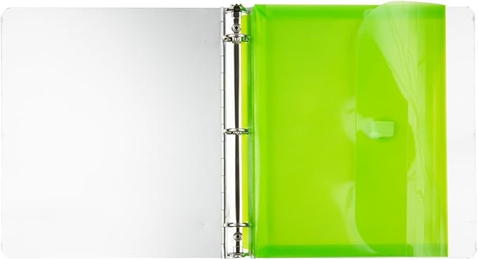 JAM PAPER Plastic 3 Hole Punch Binder Envelopes with Hook & Loop Closure - Letter Booklet - 9 1/2 x 11 1/2 with 1 Inch Expansion - Lime Green - 12/Pack