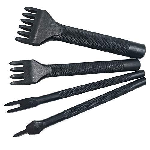Alloy Steel 4pcs 5mm 1/2/4/6 Prong Lacing Diamond Stitching Chisel Hole Punches Tool,Sharp Pricking Iron Leather Craft Tool Sets DIY Handwork