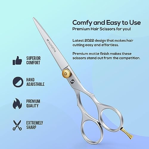 Suvorna 6" hair scissors for professional, barber & hairdresser - hair shears for cutting, trimming, grooming, precision, facial hair - Right Hand hair cutting scissors for men, women, kids, adults.