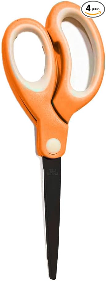 Pastel Non-Stick Scissors - All Purpose Stainless Steel Craft Shears With Soft Grip, Blunt Tip for Fabric, Kids, Office, Home, School - Left & Right Handed (1 Pack, Orange)