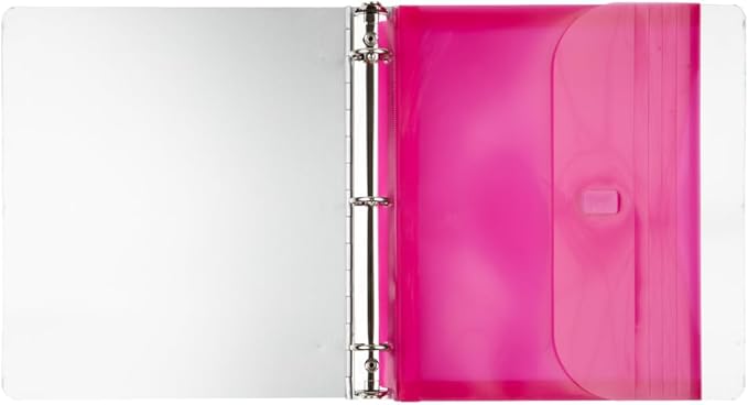 JAM PAPER Plastic 3 Hole Punch Binder Envelopes with Hook & Loop Closure - Letter Booklet - 9 1/2 x 11 1/2 with 1 Inch Expansion - Pink - 12/Pack