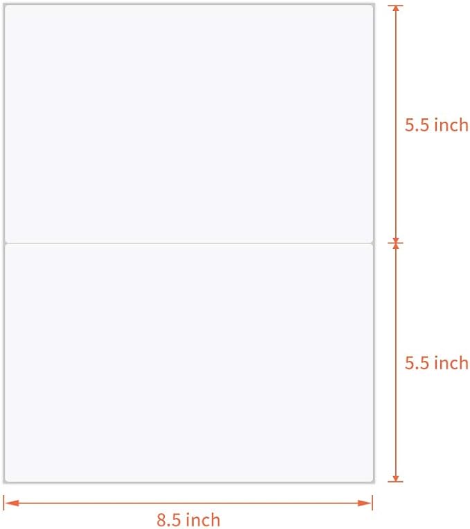 L LIKED 100 Half Sheet Shipping Labels, 2 per Sheet, 5.5 x 8.5 inchh, for Laser & Inkjet Printer (50 Sheets)