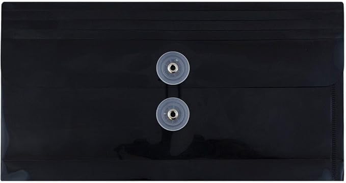 JAM PAPER Plastic Envelopes with Button & String Tie Closure - #10 Business Booklet - 5 1/4 x 10 - Black - 3/pack