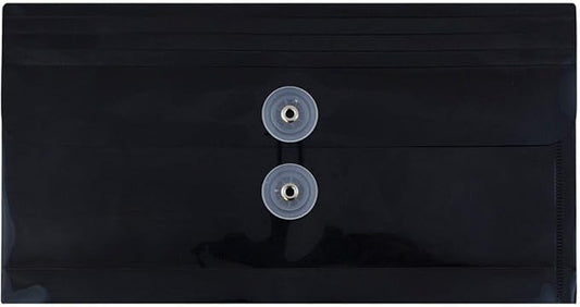 JAM PAPER Plastic Envelopes with Button & String Tie Closure - #10 Business Booklet - 5 1/4 x 10 - Black - 3/pack