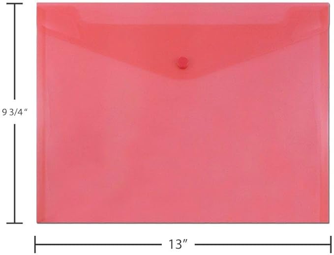 JAM PAPER Plastic Envelopes with Snap Closure - Letter Booklet - 9 3/4 x 13 - Red - 3/Pack