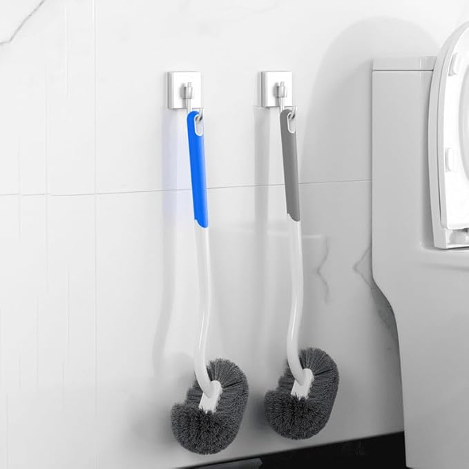 Modern Curved Toilet Brush with Wall Mount, White Handle with Gray Bristles, Long-Handled Design for Deep Cleaning, No-Stain Bathroom Cleaning Cleaning Brush，Soft Fur Toilet Brush，Plastic Material