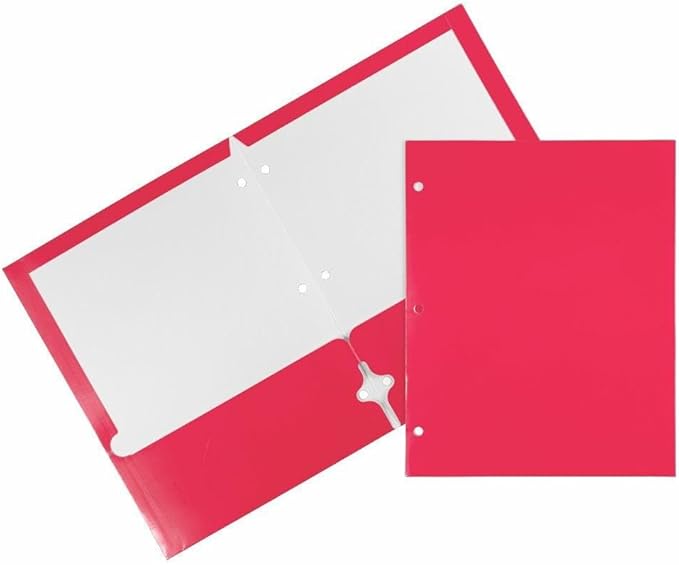 JAM PAPER Laminated Two Pocket Glossy 3 Hole Punch School Folders - Fuchsia Hot Pink - 3/Pack