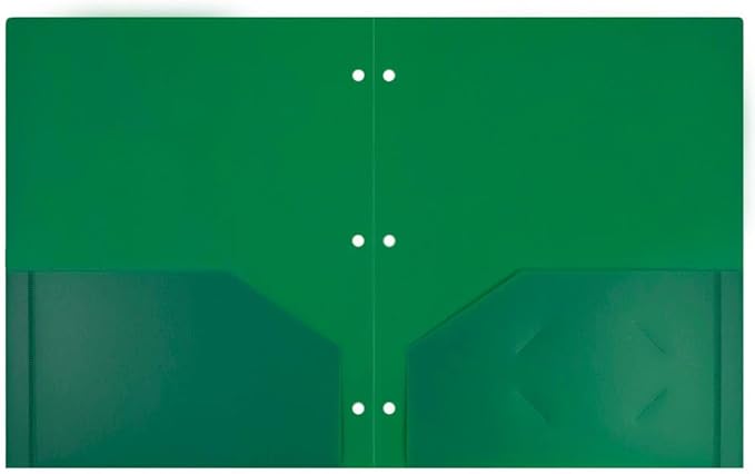 JAM PAPER Heavy Duty Plastic 3 Hole Punch Pocket Folders - Extra Tough School Folders - Green - Bulk 48/Pack