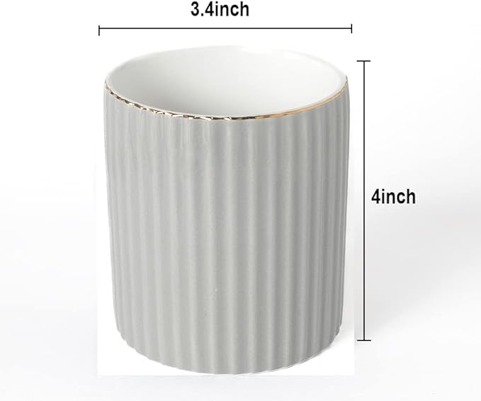 Pen Holder for Desk, Ceramic Pencil Cup Office Desk Organizer, Makeup Brush Holder, Light Gray