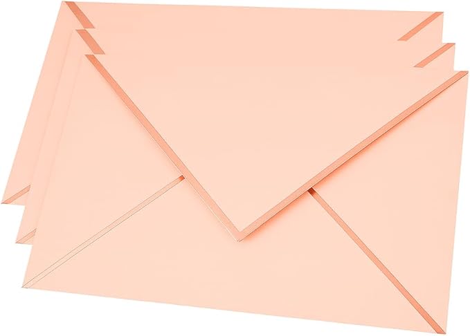 A7 Envelopes - V Flap Foil Border Luxury Mailing A7 Envelopes for 5" x 7" Cards - for Wedding, Invitations, Baby Shower, Graduation, Birthday, Bridal Shower - 5.25" x 7.25" (Blush Pink, 50 Pack)