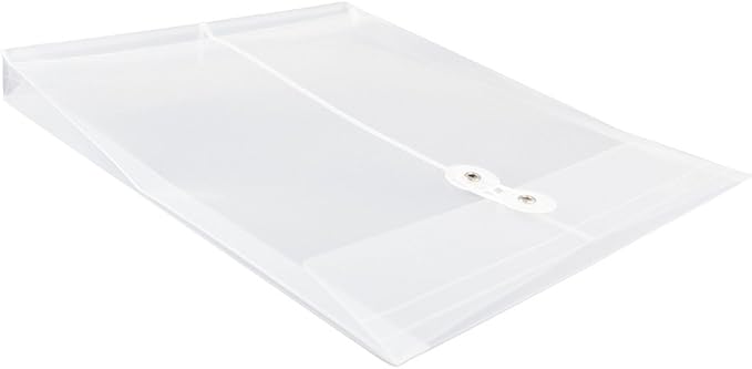 JAM PAPER Plastic Envelopes with Button & String Tie Closure - Letter Open End - 9 3/4 x 11 3/4 - Clear - 12/Pack