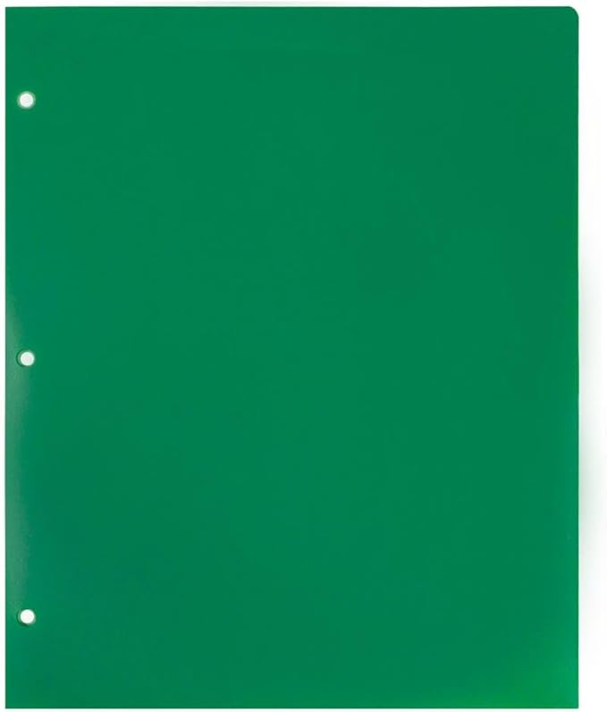 JAM PAPER Heavy Duty Plastic 3 Hole Punch Pocket Folders - Extra Tough School Folders - Green - Bulk 144/Box