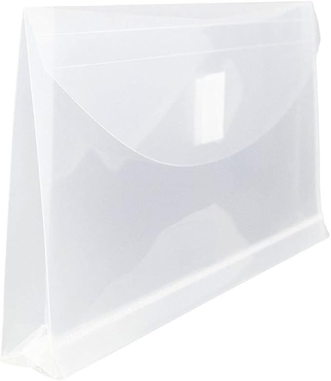 JAM PAPER Plastic Expansion Envelopes with Hook & Loop Closure - #10 Booklet Wallet - 5 1/4 x 10 with 1 Inch Expansion - Clear - 12/Pack