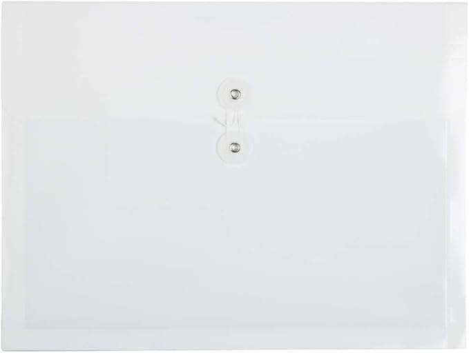 JAM PAPER Plastic Envelopes with Button & String Tie Closure - Letter Booklet - 9 3/4 x 13 - White - 12/Pack