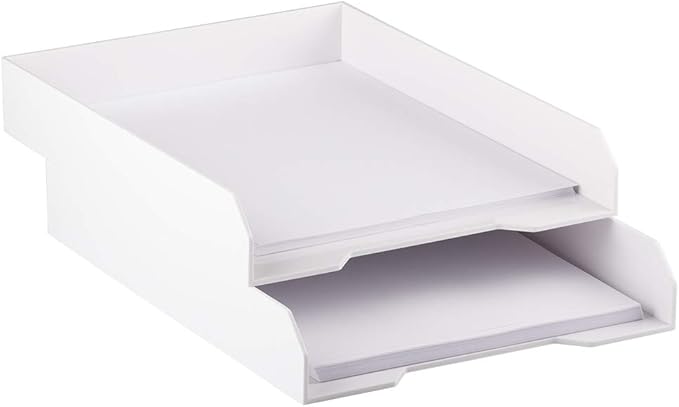 JAM PAPER Stackable Paper Trays - White - Desktop Document, Letter, & File Organizer Tray - 2/Pack