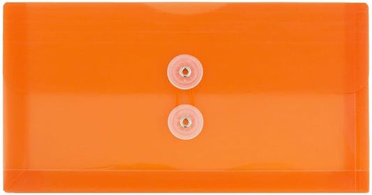 JAM PAPER Plastic Envelopes with Button & String Tie Closure - #10 Business Booklet - 5 1/4 x 10 - Orange - 12/Pack