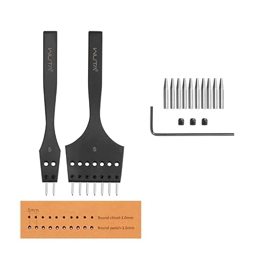 WUTA Leather Stitching Punch, 3nd Removable Round Hole Pricking Irons, Professional Working Hole Punch Tool Set for DIY Leather Craft（5mm- 2+7 Hole）