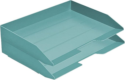 Acrimet Stackable Letter Tray 2 Tier Side Load, Plastic, Desktop File Organizer (Solid Green Color)