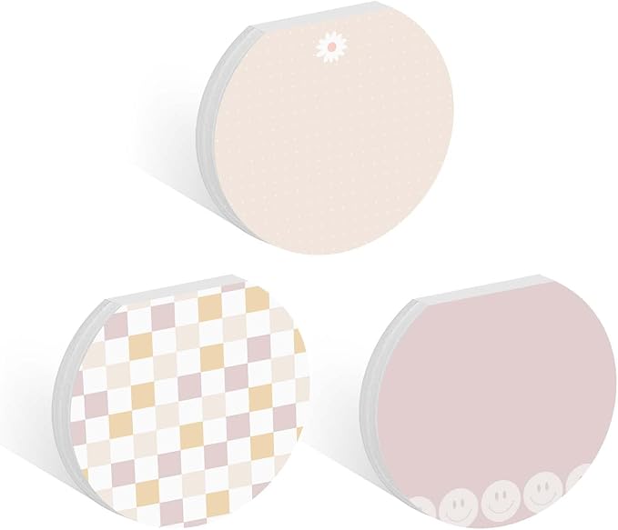 Retro Sticky Note Pad Assortment/Set of 3 Round Flat Top Groovy Note Pads / 3.5" Vintage Sticky Notes / 50 Sheets Per Pad/Made in USA