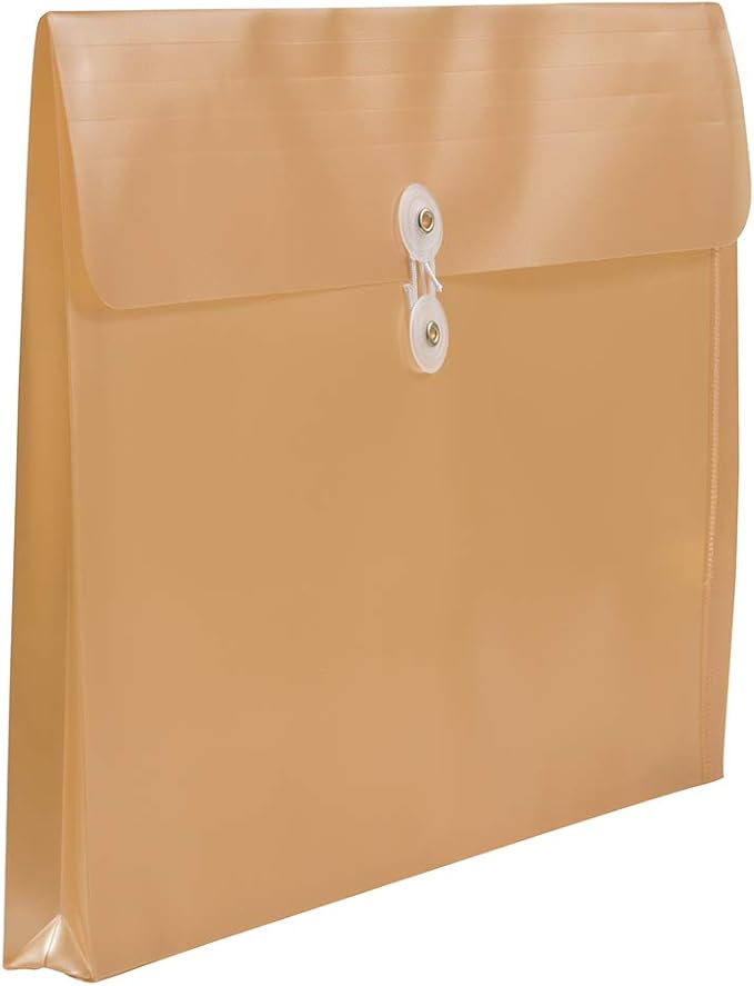JAM PAPER Plastic Envelopes with Button & String Tie Closure - Legal Booklet - 9 3/4 x 14 1/2 - Gold - 12/Pack