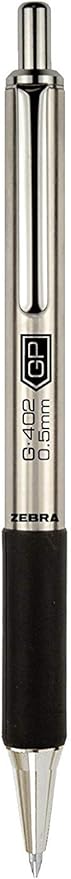 Zebra Pen G-402 Stainless Steel Retractable Gel Pen & Refills, Fine Point, 0.5mm, Black Ink, 2 Pens and 6 Refills