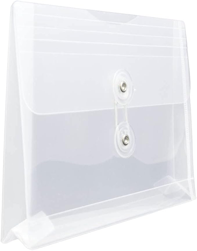 JAM PAPER Plastic Envelopes with Button & String Tie Closure - Index Size - 5 1/2 x 7 1/2 - Clear - 12/Pack