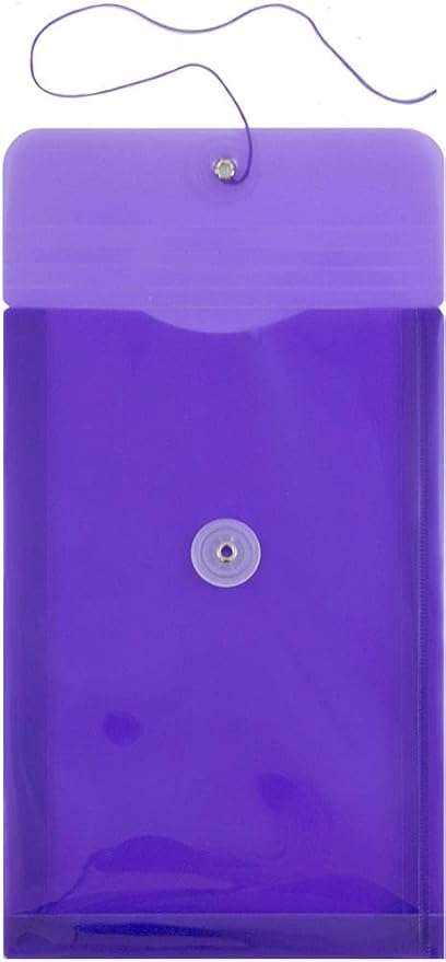 JAM PAPER Plastic Envelopes with Button & String Tie Closure - 6 1/4 x 9 1/4 - Purple - 3/Pack