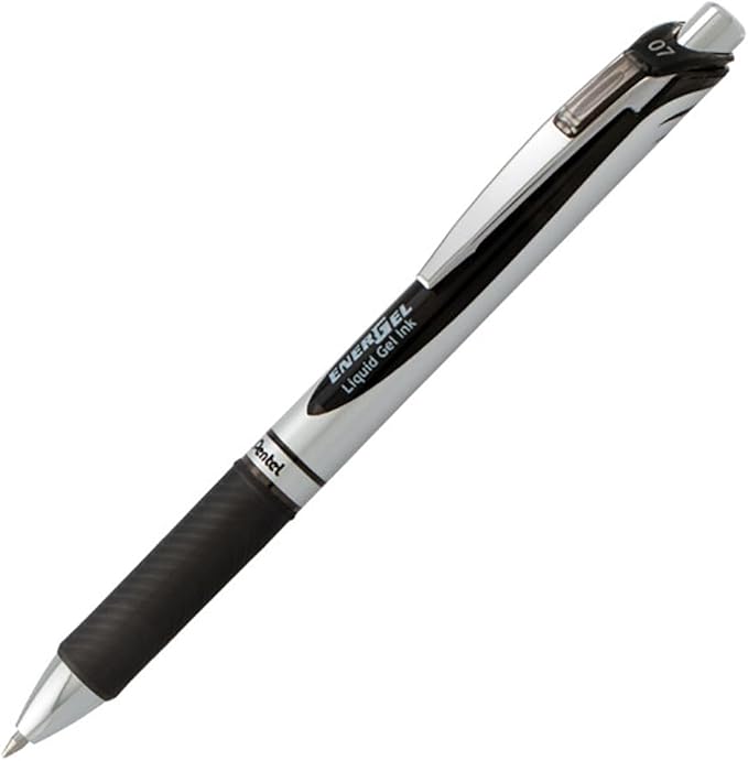 Pentel EnerGel RTX Retractable Liquid Gel Pen, (0.7mm) Metal Tip, Medium Line, Black Ink 2 Pack