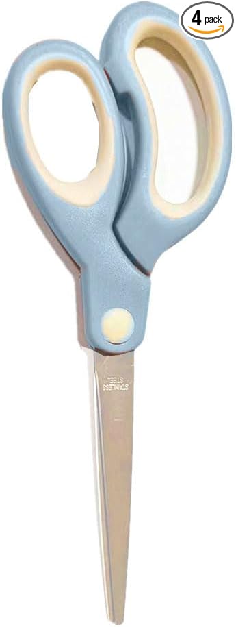 Pastel Non Stick Scissors, All Purpose Stainless Steel Craft Scissors with Soft Grip, Blunt Tip Fabric Shears Kids Scissors for Office Home School, Left & Right Handed (1 Pack, Light Blue)