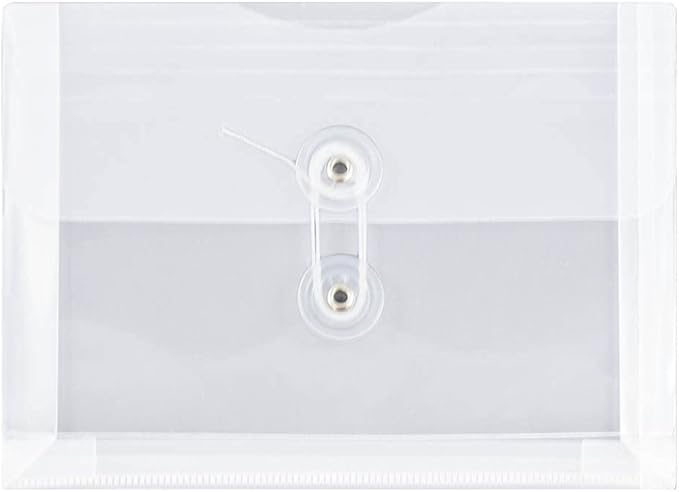 JAM PAPER Plastic Envelopes with Button & String Tie Closure - Index Size - 5 1/2 x 7 1/2 - Clear - 12/Pack