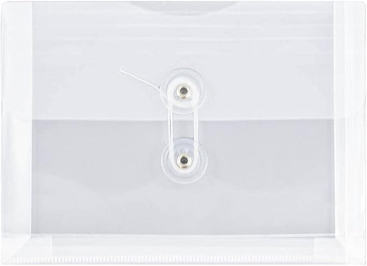 JAM PAPER Plastic Envelopes with Button & String Tie Closure - Index Size - 5 1/2 x 7 1/2 - Clear - 12/Pack