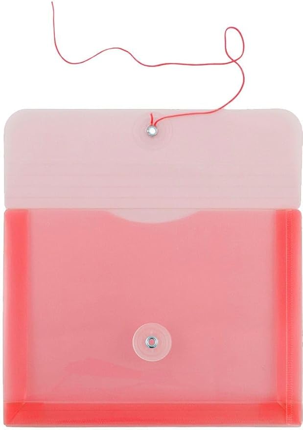 JAM PAPER Plastic Envelopes with Button & String Tie Closure - Index Size - 5 1/2 x 7 1/2 - Pink/Light Red - 3/Pack