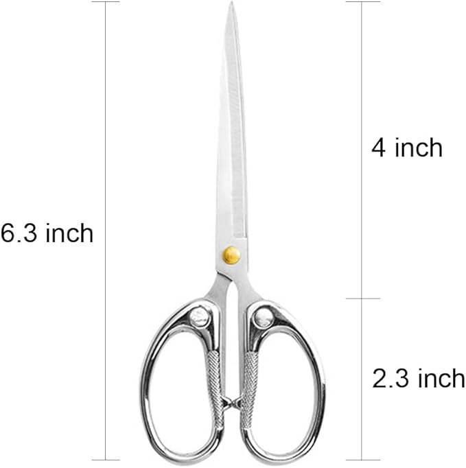 6.3" All Stainless Steel Office Scissors,Ultra Sharp Blade Shears,Sturdy Sharp Scissor for Office Home School Sewing Fabric Craft Supplies Multipurpose Scissors Sliver