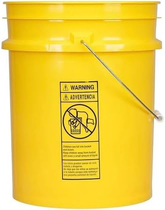 House Naturals 5 Gallon Food Grade Plastic Bucket with Air Tight Screw on Lid Made in USA Container (Yellow Bucket with White Lid)