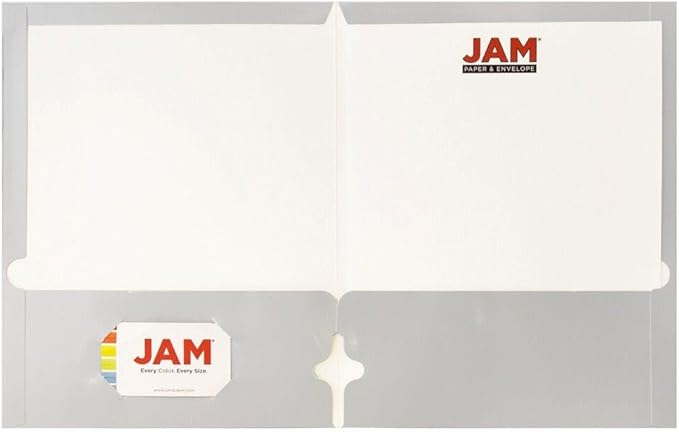 JAM PAPER Laminated Two Pocket Glossy 3 Hole Punch School Folders - Silver - 3/Pack