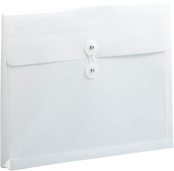 JAM PAPER Plastic Envelopes with Button & String Tie Closure - Letter Booklet - 9 3/4 x 13 - White - 12/Pack