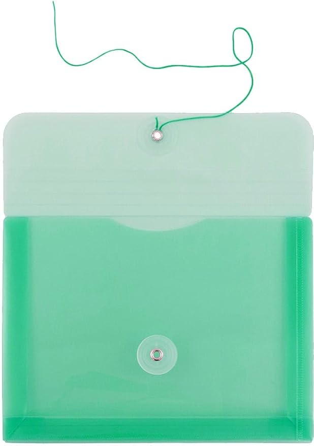 JAM PAPER Plastic Envelopes with Button & String Tie Closure - Index Size - 5 1/2 x 7 1/2 - Green - 3/Pack