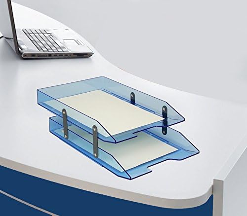 Acrimet Collapsible Articulated Letter Tray 2 Tier Plastic Desktop File Organizer (Clear Blue Color)