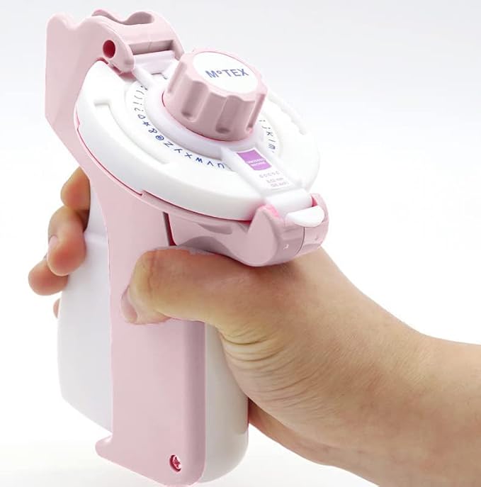 Motex Embossing Label Maker, Labeling Tool, Old School Label Maker, for Manual Label Embossing- E-202, (2 Wheels &1 Refill Tape Included, Ready to use) (Light Pink)